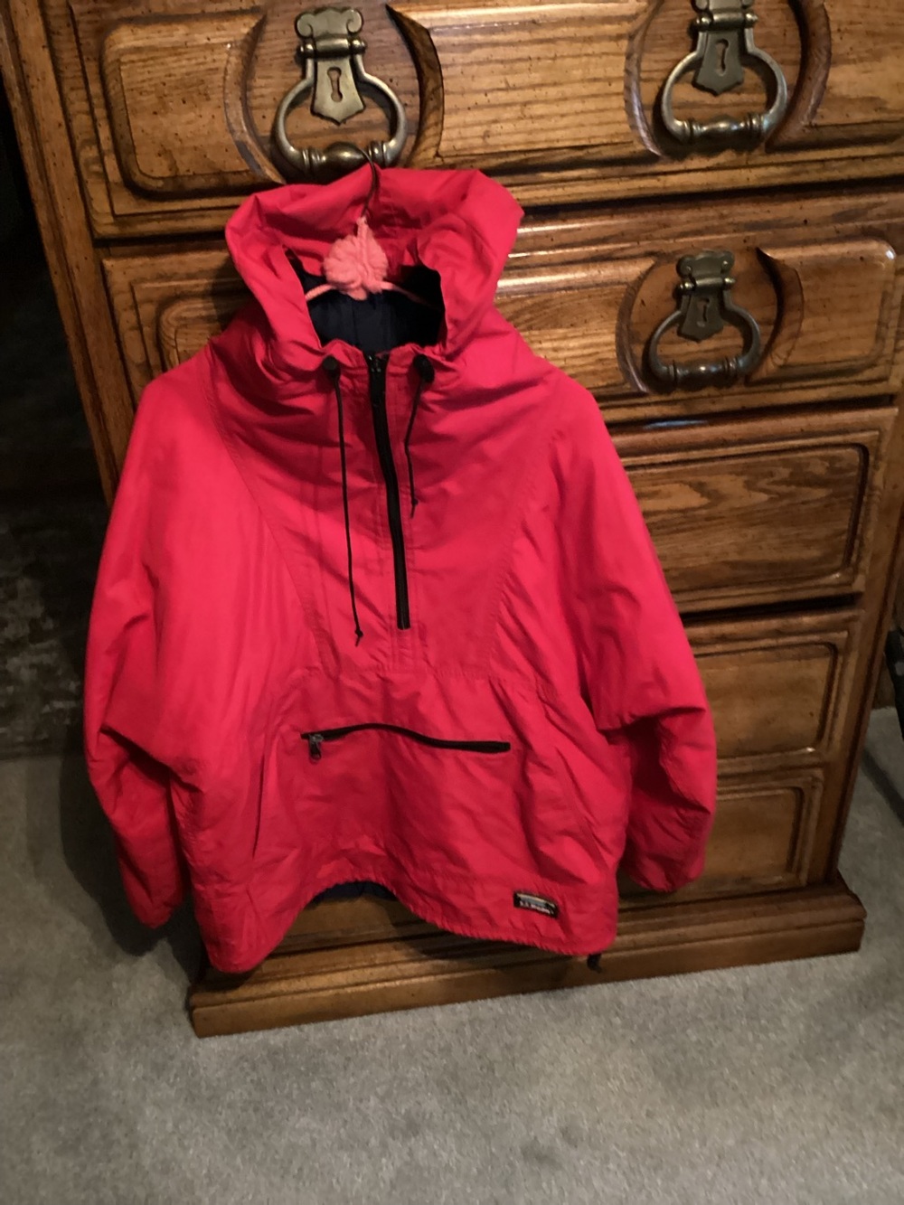 L.L. bean Freeport Maine nylon light hooded red jacket, size medium
